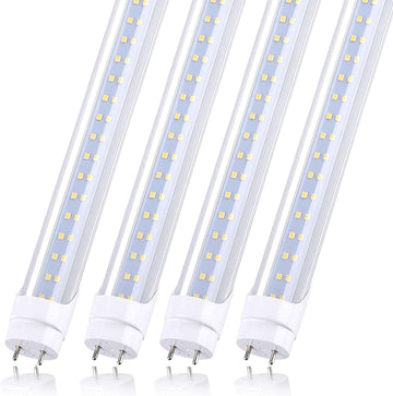 28w Led Tube Light Bulb 4ft, 3360 Lumens, Cold White 6000K, Ballast Bypass Required, Bypass T8 T10 T12 Ballast 80W F48T8 Fluorescent Replacement Dual-End Powered Clear Cover AC 85-265V Pack of 4